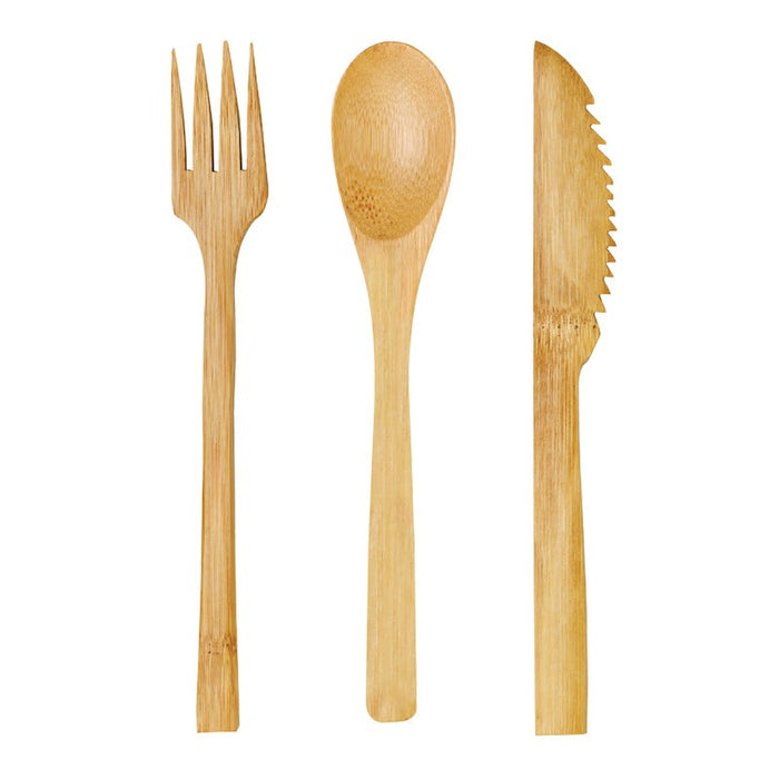50pcs - Kit couverts bambou 3/1 : couteau fourchette cuillère, emballage transparent - 16 cm