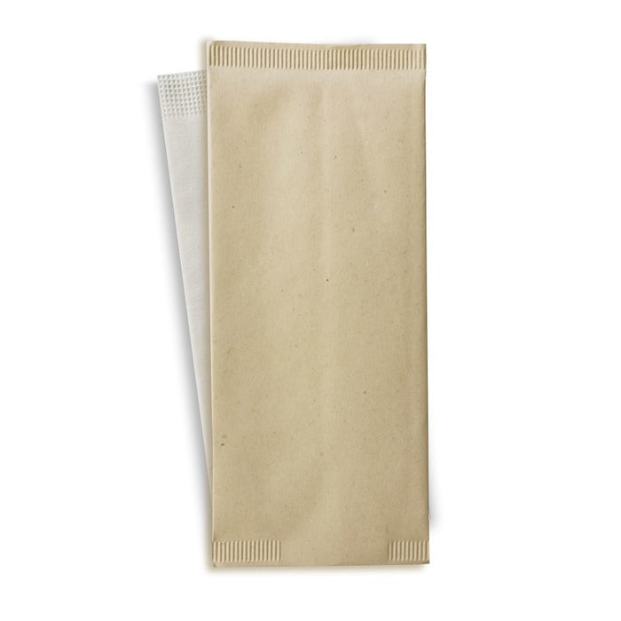 500pcs - Pochette à couverts en papier crème avec serviette blanche - 11 cm x 25 cm