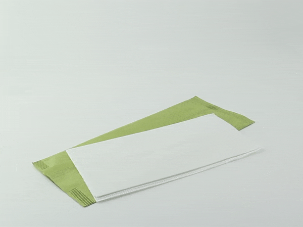 500pcs - Pochette à couverts en papier vert avec serviette blanche - 11 cm x 25 cm
