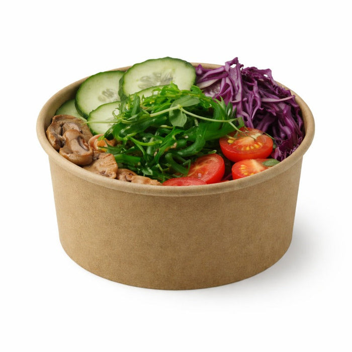 50pcs - Pot "Deli" rond en carton kraft - 360 ml - Ø 11,4 cm - H 5,2 cm