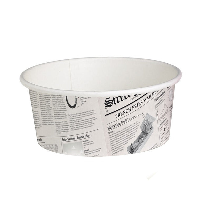 50pcs - Pot "Deli" rond en carton décor Journal - 480 ml - Ø 11,4 cm - H 7,2 cm