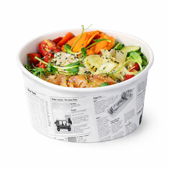 50pcs - Pot "Deli" rond en carton décor Journal - 600 ml - Ø 11,4 cm - H 8,7 cm