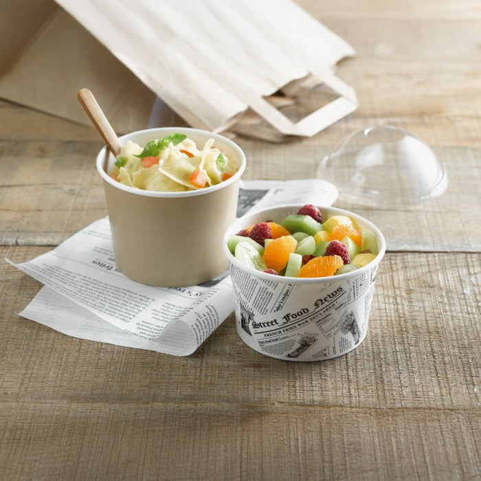50pcs - Pot "Deli" rond en carton décor Journal - 600 ml - Ø 11,4 cm - H 8,7 cm