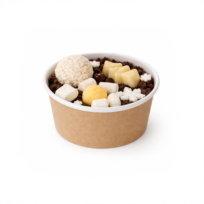 25pcs - Pot "Deli" rond en carton décor brun - 480 ml - Ø 11 cm - H 7 cm