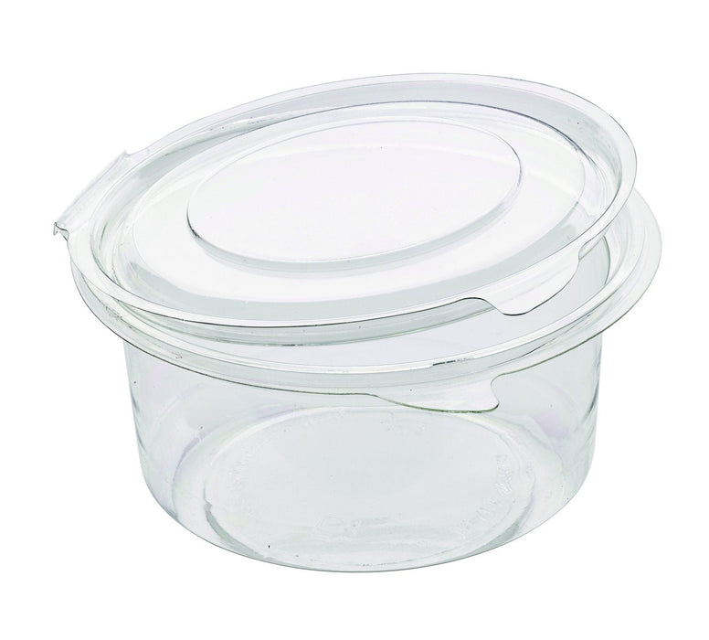 50pcs - Pot "Deli" rond en PET transparent "Delipack" avec couvercle plat attaché - 400 ml - Ø 11,5 cm - H 6 cm