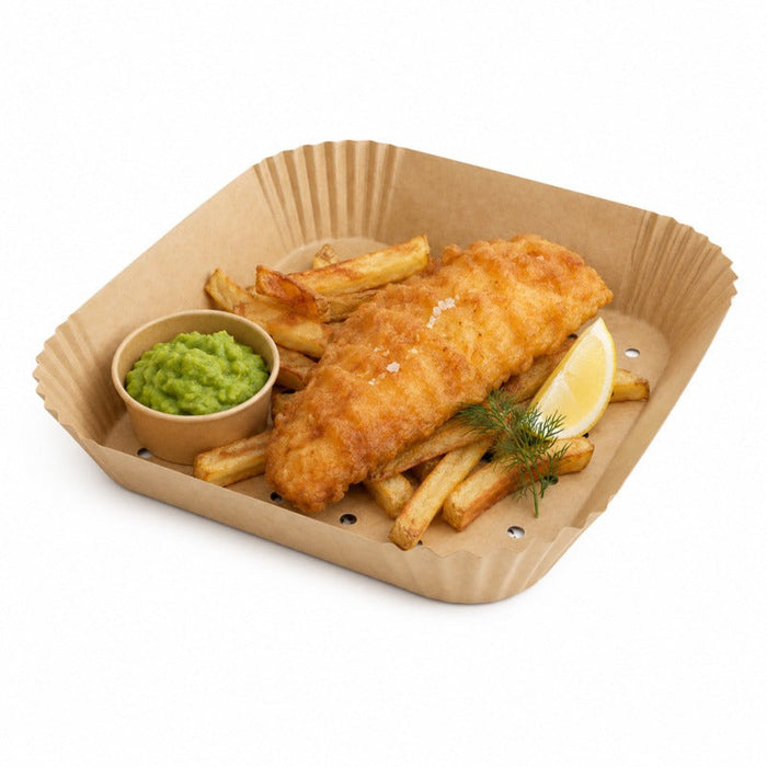 100pcs - Moule à friture carré perforé en papier kraft 40 g/m² - 20 cm x 20 cm x 4,5 cm