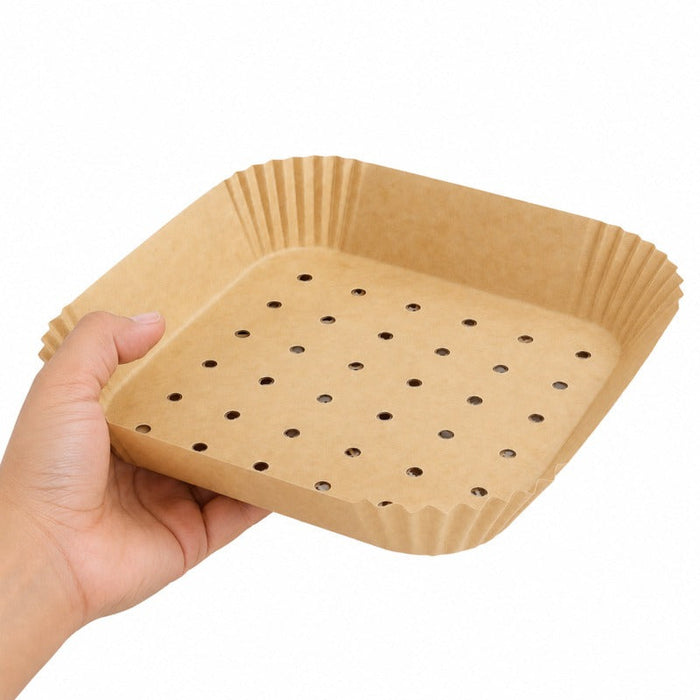 100pcs - Moule à friture carré perforé en papier kraft 40 g/m² - 20 cm x 20 cm x 4,5 cm