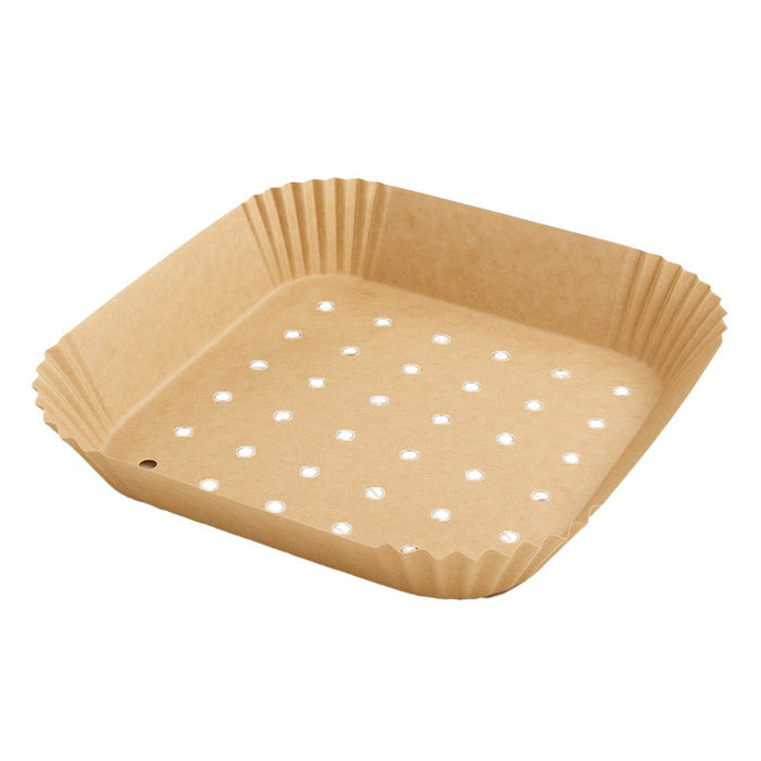 100pcs - Moule à friture carré perforé en papier kraft 40 g/m² - 20 cm x 20 cm x 4,5 cm