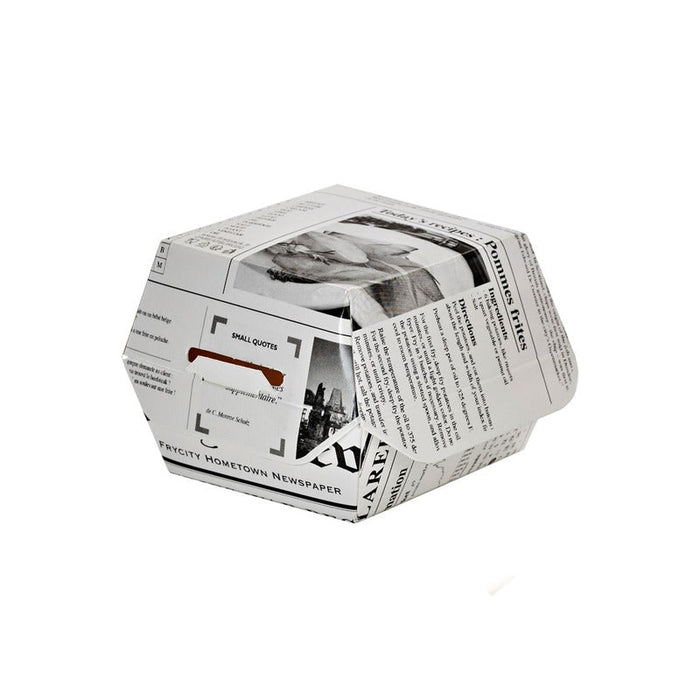50pcs - Boîte burger carton blanc décor Journal - 7,5 cm x 7,5 cm x 5 cm