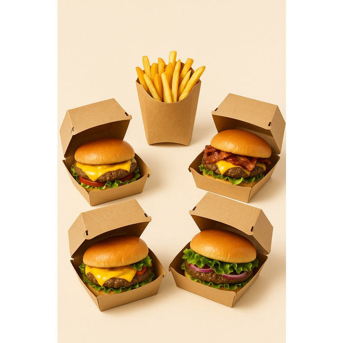 50pcs - Boîte burger carton kraft brun - 12,6 cm x 12 cm x 7 cm