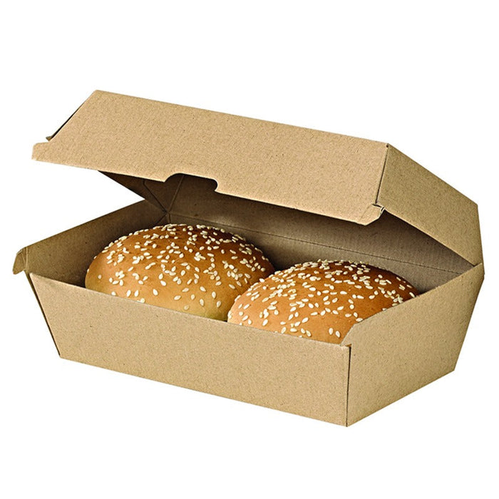 25pcs - Boîte burger carton kraft brun microcannelé - 22,5 cm x 12,5 cm x 8,2 cm