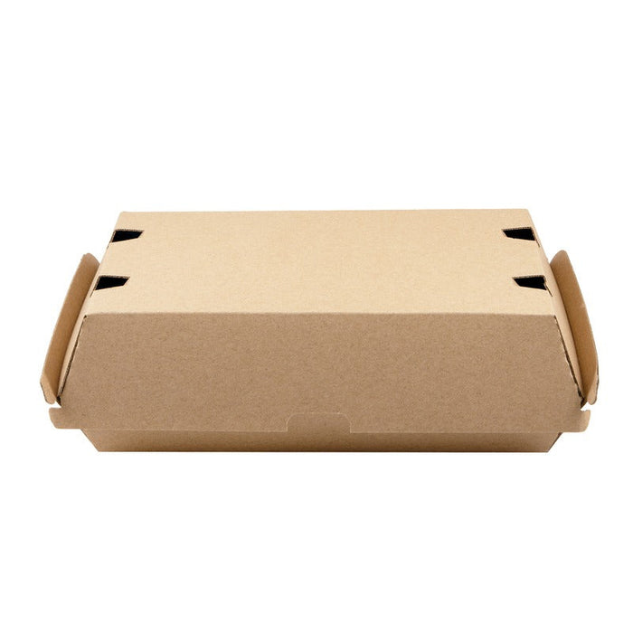 25pcs - Boîte burger carton kraft brun microcannelé - 22,5 cm x 12,5 cm x 8,2 cm