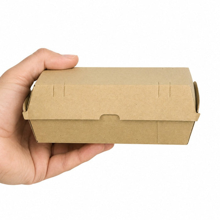25pcs - Boîte burger carton kraft brun microcannelé - 24,7 cm x 13,6 cm x 7,6 cm