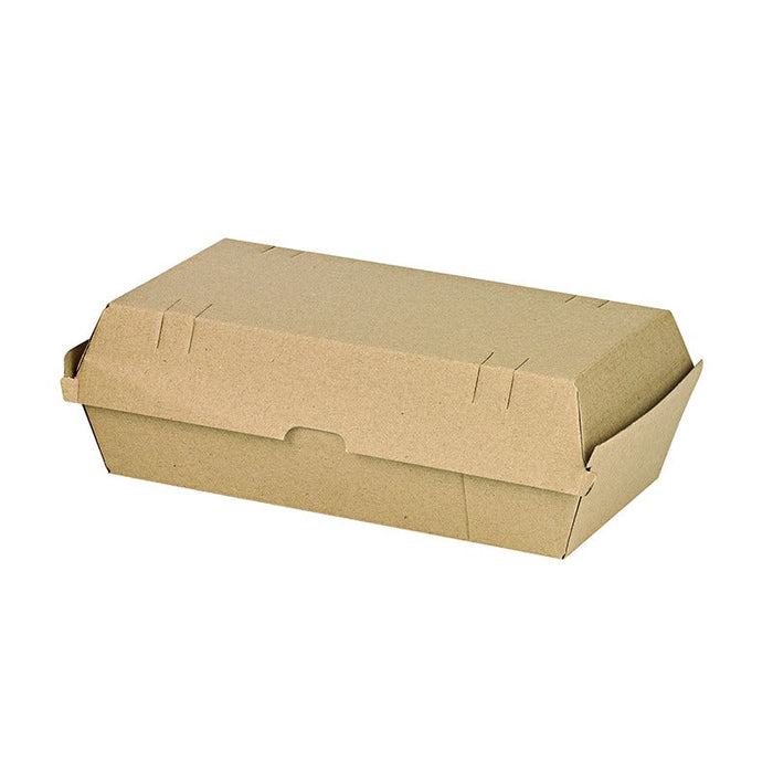 25pcs - Boîte burger carton kraft brun microcannelé - 24,7 cm x 13,6 cm x 7,6 cm