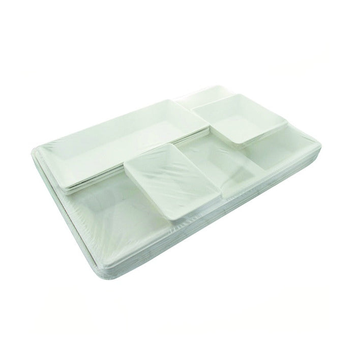 10pcs - Plateau repas blanc en pulpe 5 pièces - 41 cm x 28 cm x 5 cm