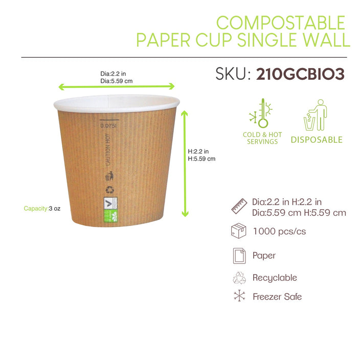 50pcs - Gobelet carton PLA "Nature Cup" - 90 ml - Ø 5,9 cm - H 5,2 cm