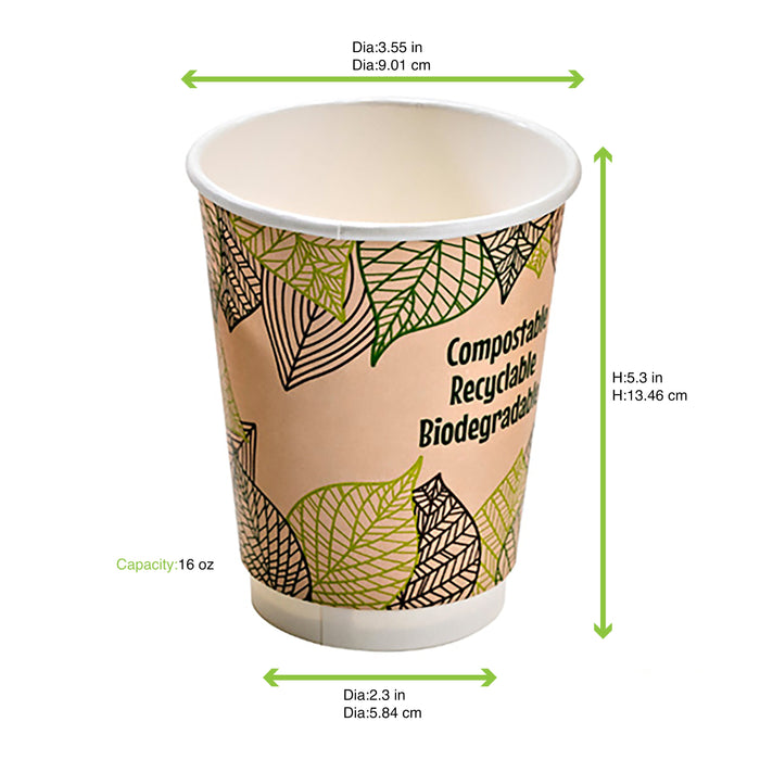 25pcs - Gobelet carton double paroi PLA - 470 ml - Ø 9 cm - H 13,7 cm