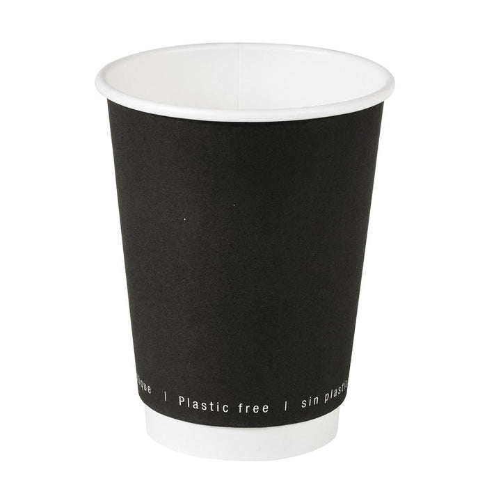 25pcs - Gobelet carton double paroi noir sans plastique - 350 ml - Ø 9 cm - H 11 cm