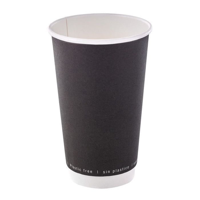 25pcs - Gobelet carton double paroi noir sans plastique - 460 ml - Ø 9 cm - H 13,6 cm
