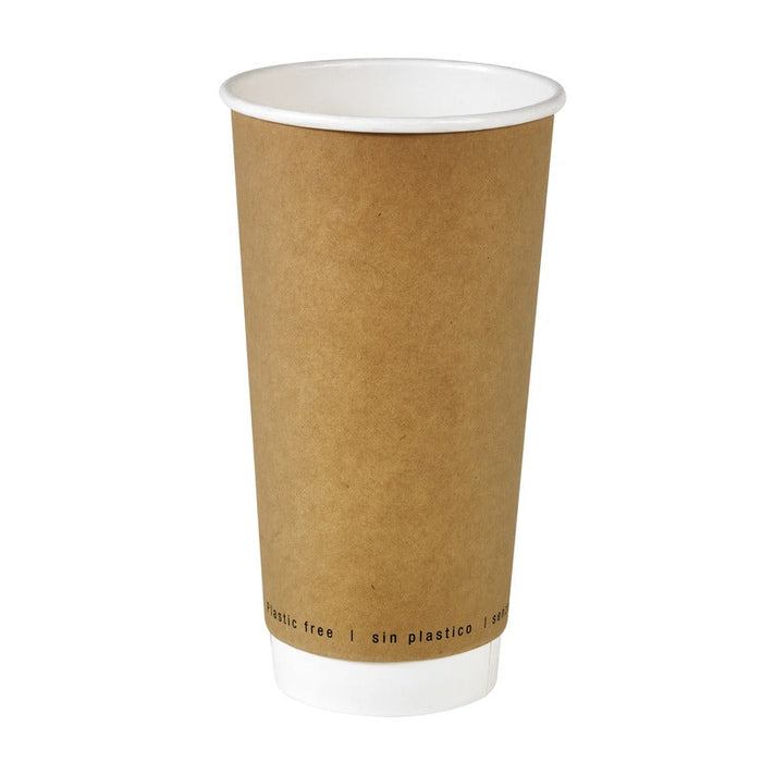 25pcs - Gobelet carton double paroi kraft sans plastique - 590 ml - Ø 9 cm - H 16,1 cm