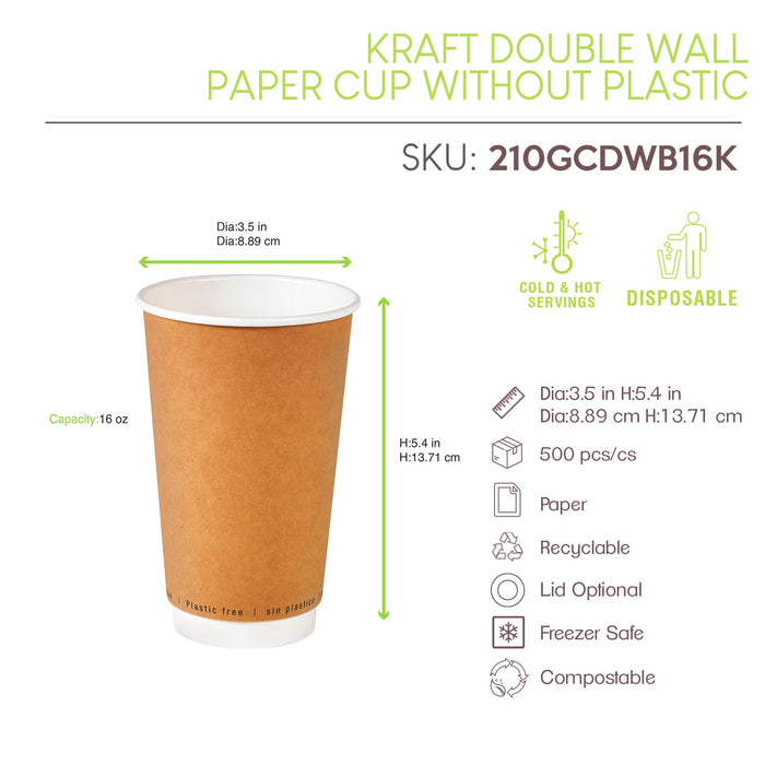 25pcs - Gobelet carton double paroi kraft PLA - 470 ml - Ø 9 cm - H 13,6 cm