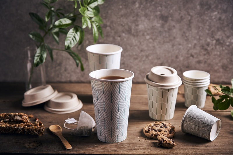 50pcs - Gobelet carton décor "Leaf" - 460 ml - Ø 9 cm - H 13,6 cm