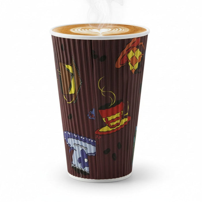 25pcs - Gobelet carton double paroi décor "Tea Cup" - 400 ml - Ø 9 cm - H 13,5 cm