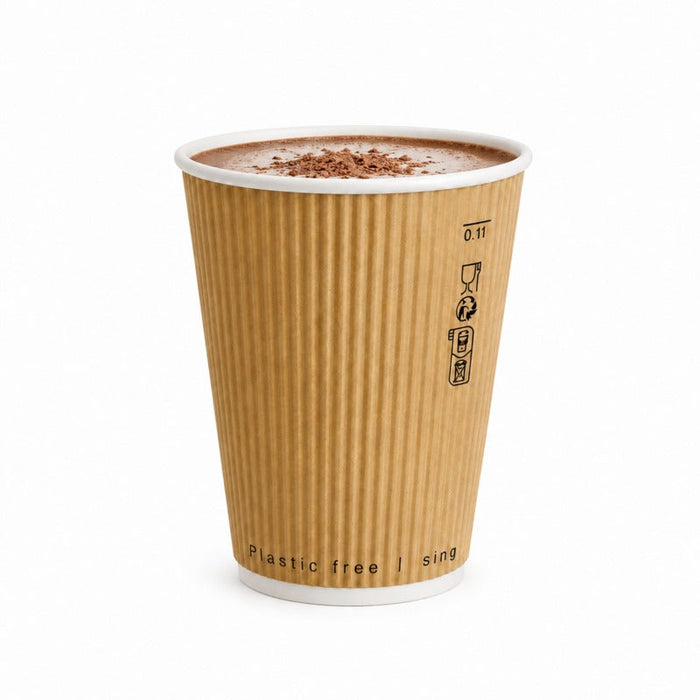 25pcs - Gobelet carton double paroi beige sans plastique "Rippley" - 350 ml - Ø 9 cm - H 11 cm