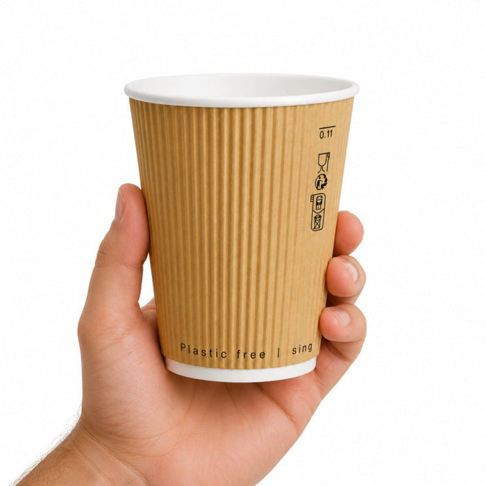 25pcs - Gobelet carton double paroi beige sans plastique "Rippley" - 350 ml - Ø 9 cm - H 11 cm