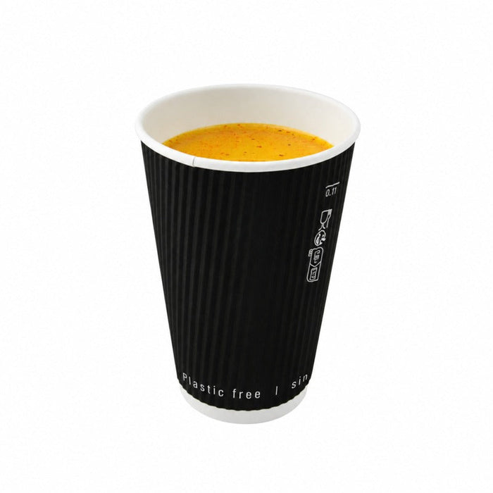 25pcs - Gobelet carton double paroi noir sans plastique "Rippley" - 120 ml - Ø 6,2 cm - H 6,2 cm