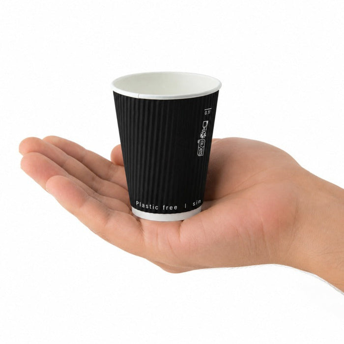 25pcs - Gobelet carton double paroi noir sans plastique "Rippley" - 120 ml - Ø 6,2 cm - H 6,2 cm