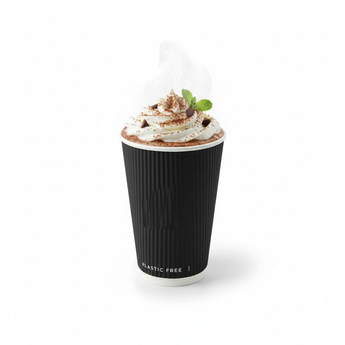 25pcs - Gobelet carton double paroi noir sans plastique "Rippley" - 230 ml - Ø 8 cm - H 9,2 cm