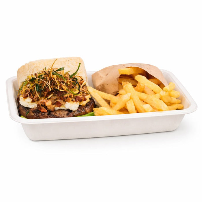 100pcs - Barquette scellable blanche en pulpe laminée PLA "gastronorme" 1/4 - 1200 ml - 26,5 cm x 16 cm x 4,5 cm
