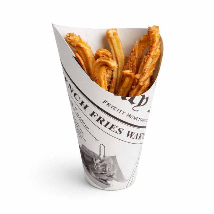50pcs - Gobelet carton snack blanc décor "Journal" - 325 ml - Ø 8,8 cm - H 13,3 cm