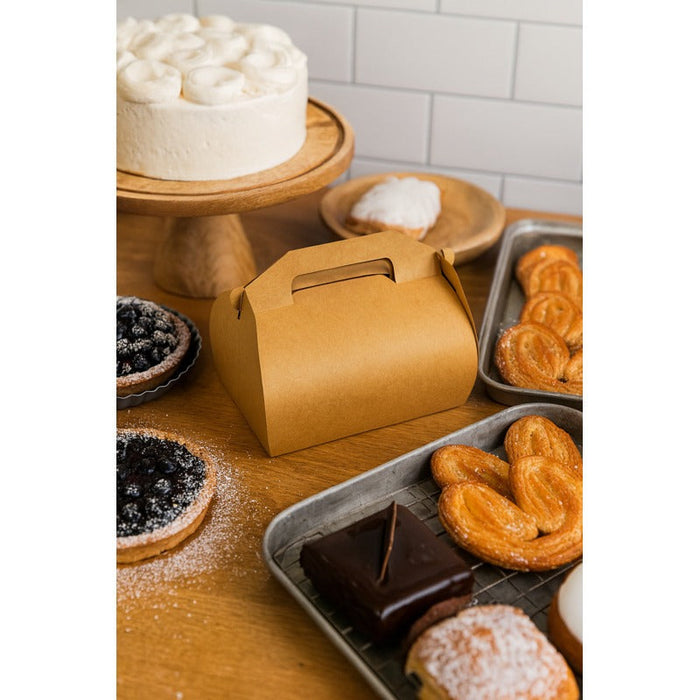 50pcs - Boîte pâtissière haute carton kraft brun avec poignée - 11 cm x 10 cm x 15,3 cm