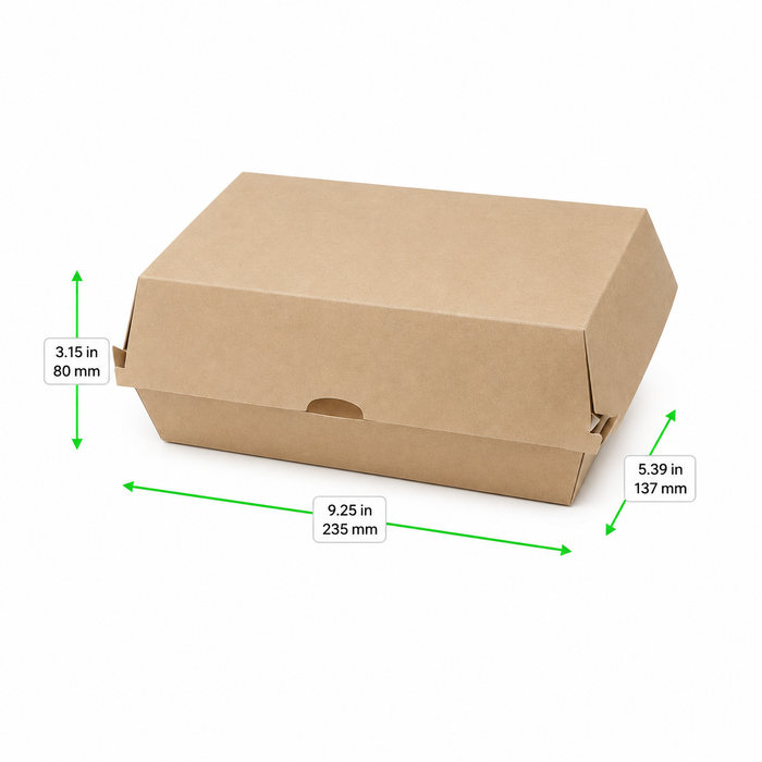 50pcs - Boîte kebab carton kraft taille S - 23,5 cm x 13,7 cm x 8 cm