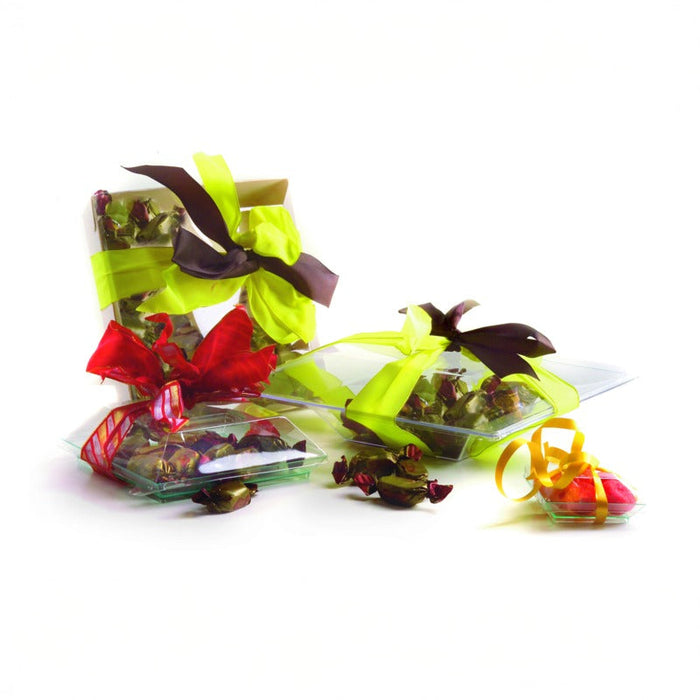 50pcs - Elément de plateau réutilisable plastique vert transparent "Klarity" - 13 cm x 13 cm