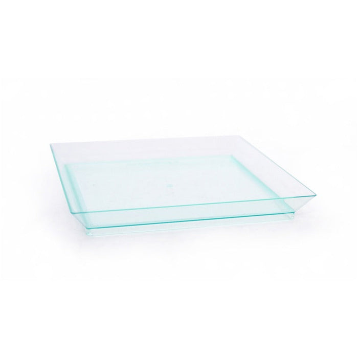 50pcs - Elément de plateau réutilisable plastique vert transparent "Klarity" - 13 cm x 13 cm