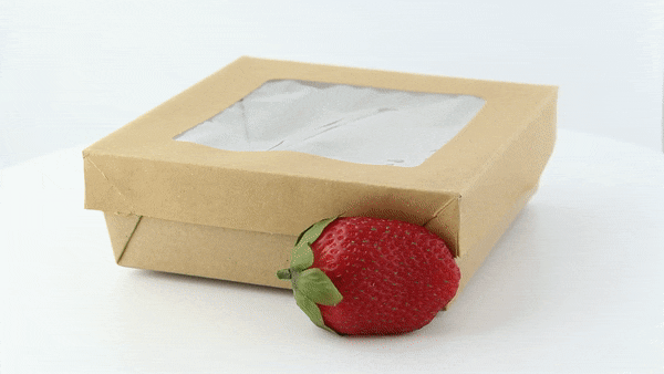 25pcs - Boîte "Kray" carrée carton brun avec couvercle à fenêtre - 950 ml - 15,5 cm x 15,5 cm x 5 cm