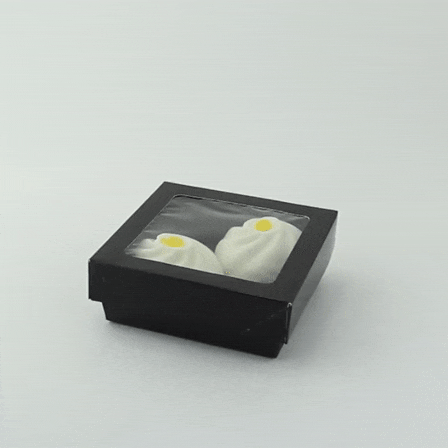 25pcs - Boîte "Kray" carrée carton noir avec couvercle à fenêtre - 350 ml - 11,5 cm x 11,5 cm x 4 cm