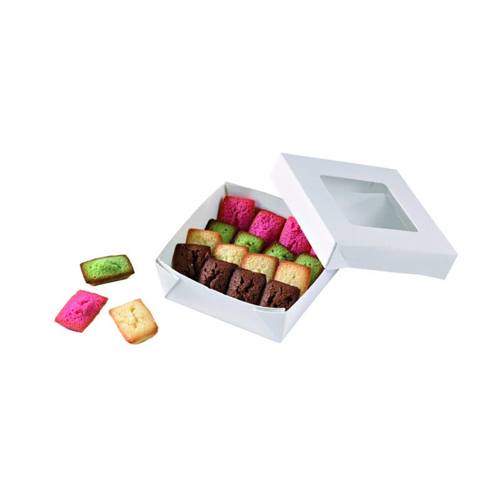 25pcs - Boîte "Kray" carrée carton blanc avec couvercle à fenêtre - 350 ml - 11,5 cm x 11,5 cm x 4 cm