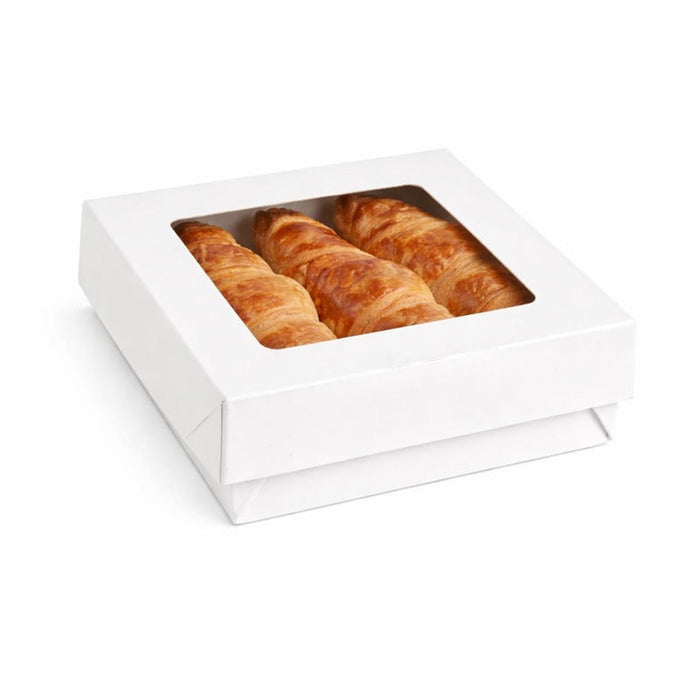 25pcs - Boîte "Kray" carrée carton blanc avec couvercle à fenêtre - 700 ml - 13,5 cm x 13,5 cm x 5 cm