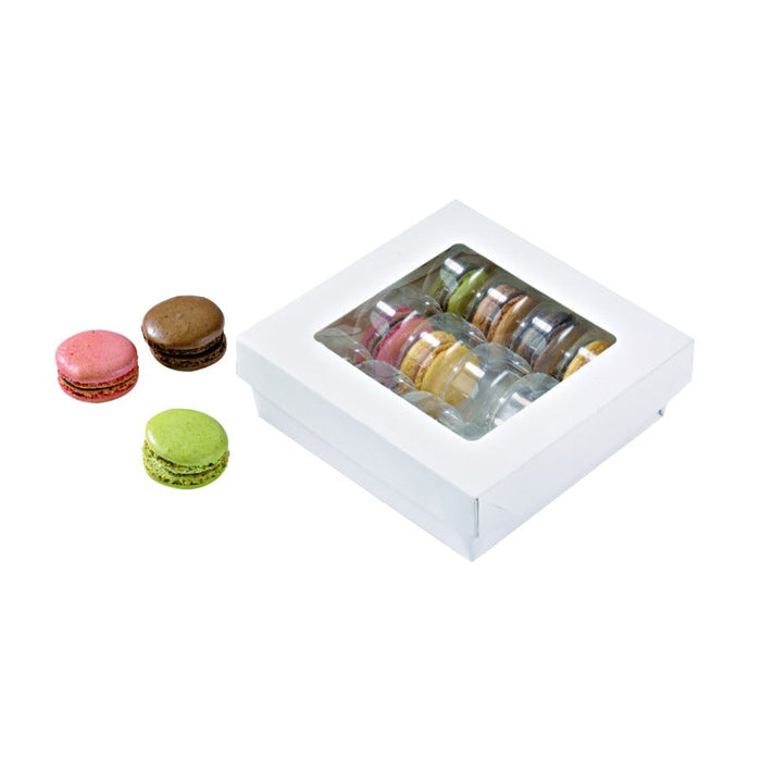 25pcs - Boîte "Kray" carrée carton blanc avec couvercle à fenêtre - 950 ml - 15,5 cm x 15,5 cm x 5 cm