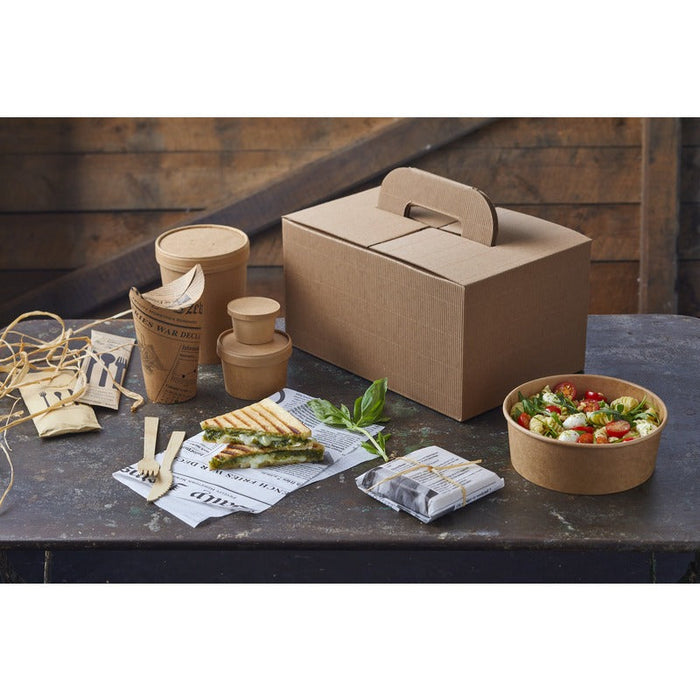 20pcs - Boîte carton kraft avec poignées "Lunchgo" - 32,5 cm x 22,5 cm x 17,5 cm