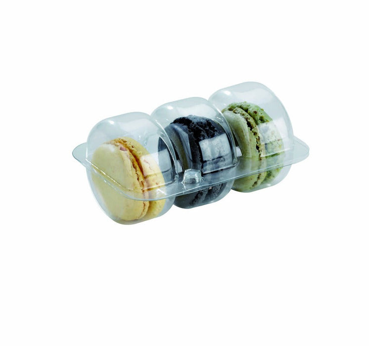 50pcs - Insert plastique PET transparent 3 macarons avec fermeture clipsable - 9,3 cm x 6,8 cm x 2,3 cm