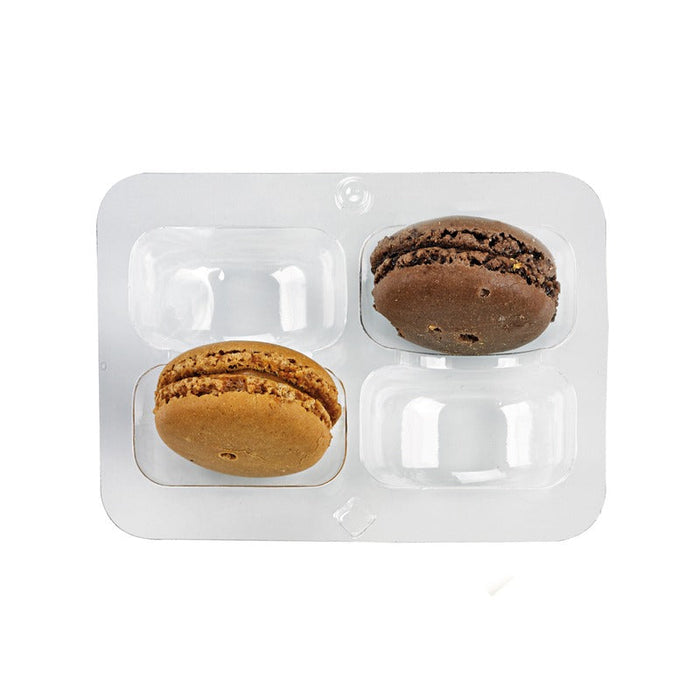 50pcs - Insert plastique PET transparent 4 macarons (2x2) avec fermeture clipsable - 10,8 cm x 7,4 cm x 2,3 cm