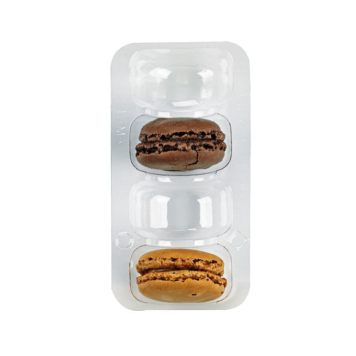50pcs - Insert plastique PET transparent 4 macarons (1x4) avec fermeture clipsable - 12,8 cm x 6,8 cm x 2,3 cm