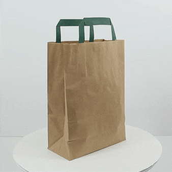 250pcs - Sac cabas papier brun recyclé anses vertes - 20 cm x 10 cm x 28 cm
