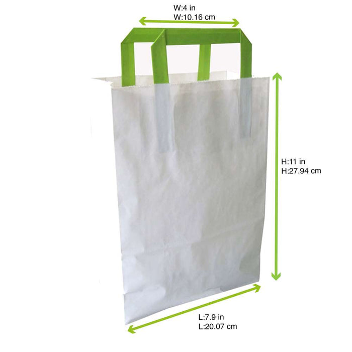 250pcs - Sac cabas papier blanc - 20 cm x 10 cm x 28 cm