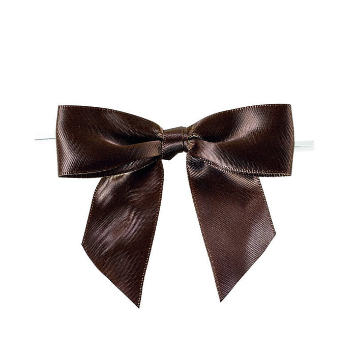 100pcs - 8,6cm - Noeud satin marron avec lien